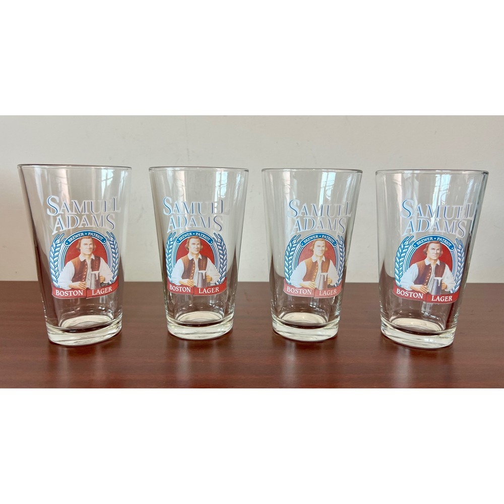 Samuel Adams Boston Lager Pint Glass Set of 4 Brewer Patriot Clear Barware 16oz